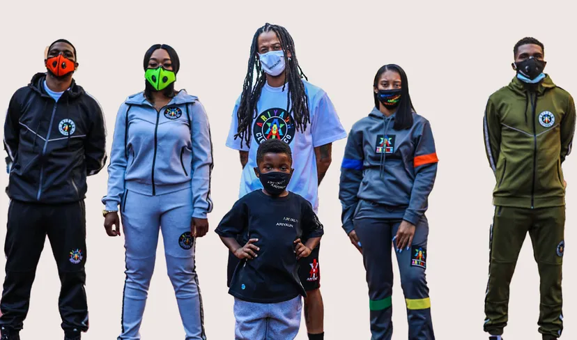 Group of six in Ariyaun tracksuits and face masks